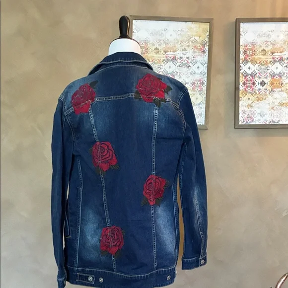 LuLaRoe Blue Stretchy Embroidered Jean Jacket Small - Picture 6 of 8